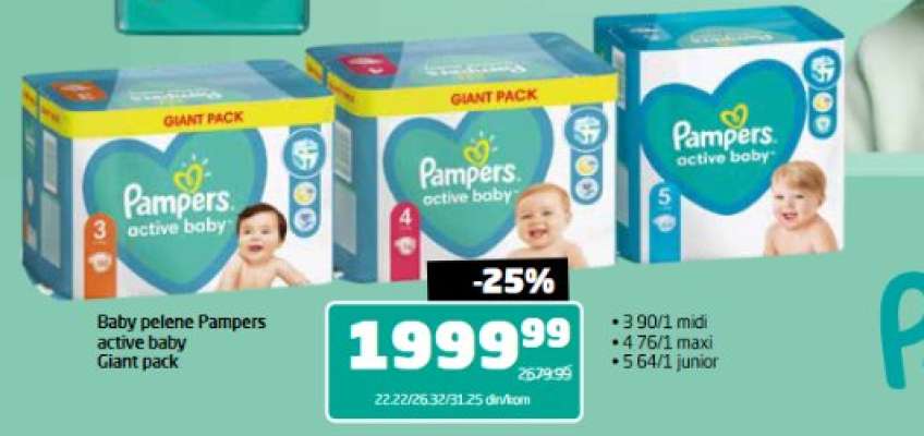 Baby pelene Pampers active baby Giant pack
