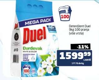 Deterdžent Duel 9kg 100 pranja