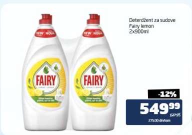 Deterdžent za sudove Fairy lemon 2x900ml