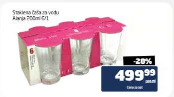 Staklena čaša za vodu Alanja 200ml 6/1