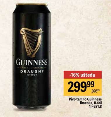 Pivo tamno Guinness limenka, 0.44l