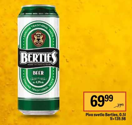 Pivo svetlo Berties , 0.5l