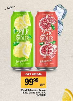 Pivo Edelmeister Lemon 2.0%, Grape 2.5%, 0.5L