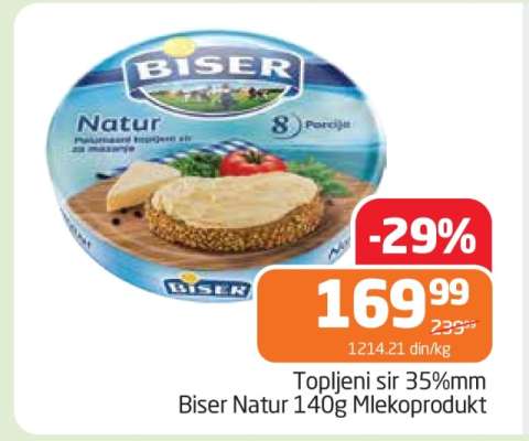 Topljeni sir 35%mm Biser Natur 140g Mlekoprodukt