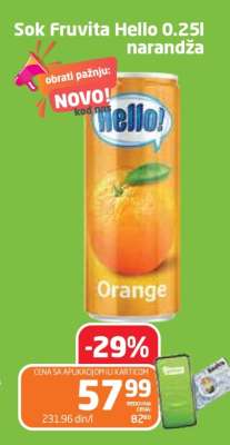 Sok Fruvita Hello 0.25l narandža