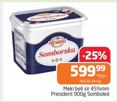 Meki beli sir 45%mm President 900g Somboled