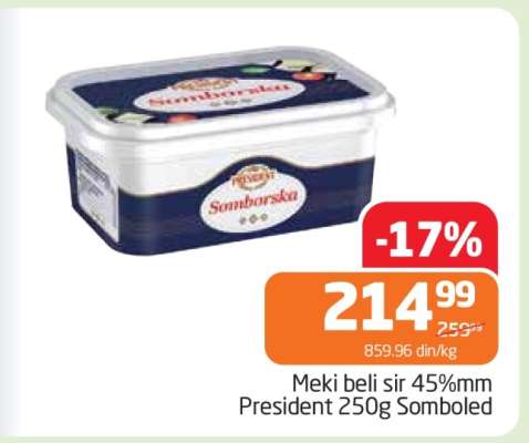 Meki beli sir 45%mm President 250g Somboled