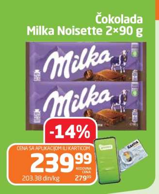 Čokolada Milka Noisette 2×90 g