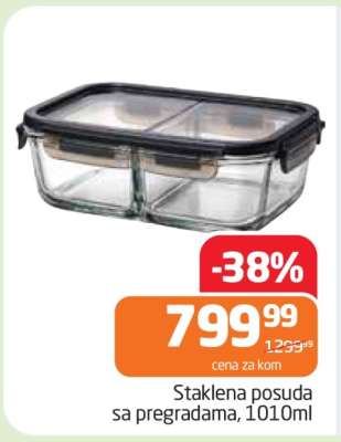 Staklena posuda sa pregradama, 1010ml