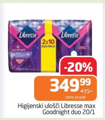 Higijenski ulošci Libresse max Goodnight duo 20/1