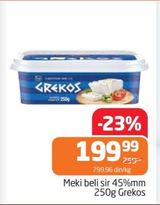 Meki beli sir 45%mm 250g Grekos