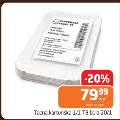 Tacna kartonska 1/1 T3 bela 20/1