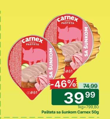 Pašteta sa šunkom Carnex, 50g