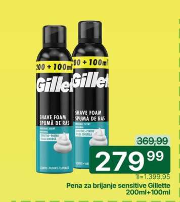 Pena za brijanje sensitive Gillette 200ml+100ml