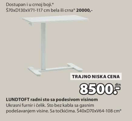 LUNDTOFT RADNI STO SA PODESIVOM VISINOM