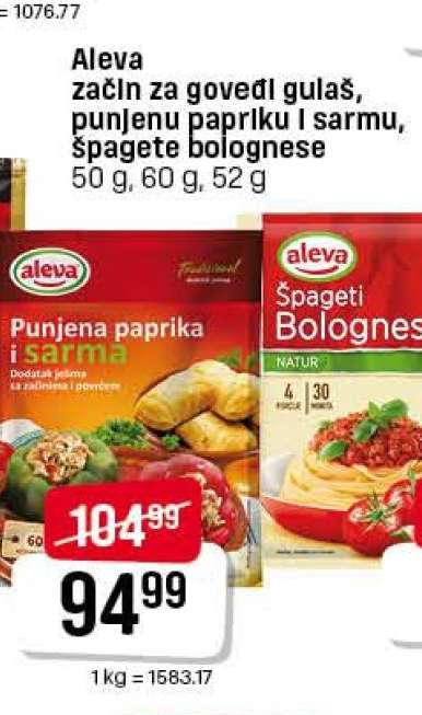 Aleva začin za goveđi gulaš, punjenu papriku i sarmu, špagete bolognese