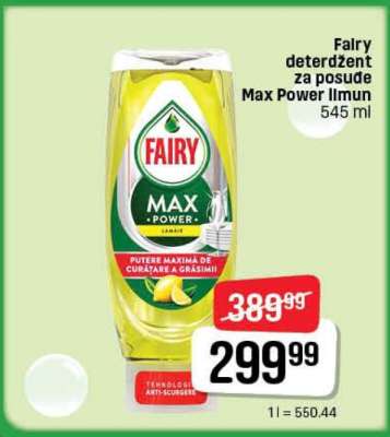 Fairy deterdžent za posuđe Max Power limun 545 ml