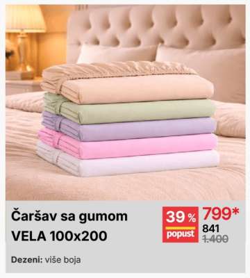 Čaršav sa gumom VELA 100x200