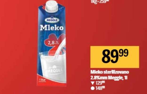 Mleko sterillzovano 2.8%mm Meggle, 1l