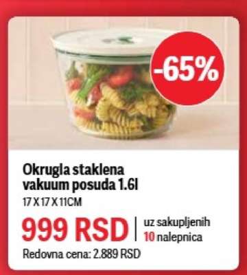 Okrugla staklena vakuum posuda 1.6l