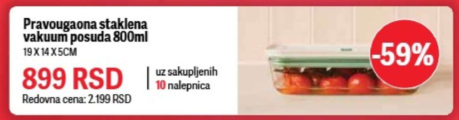 Pravougaona staklena vakuum posuda 800ml
