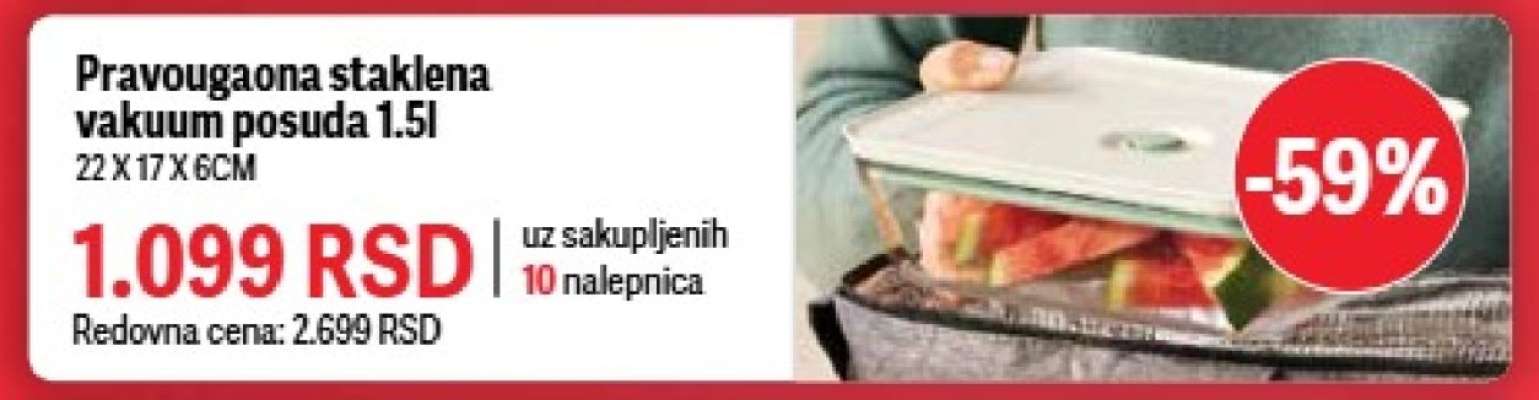 Pravougaona staklena vakuum posuda 1.5l