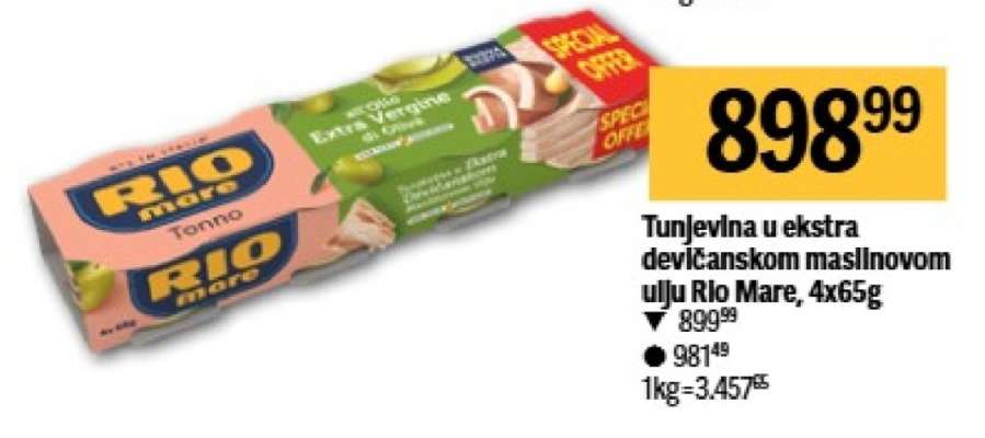 Tunjevina u ekstra devičanskom maslinovom ulju Rio Mare, 4x65g