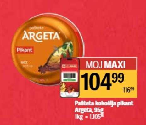 Pašteta kokošija pikant Argeta 95g