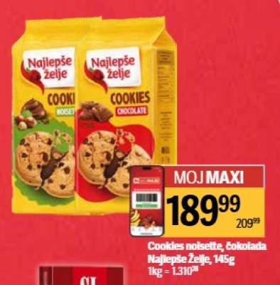 Cookies noisette , čokolada Najlepše želje 145g
