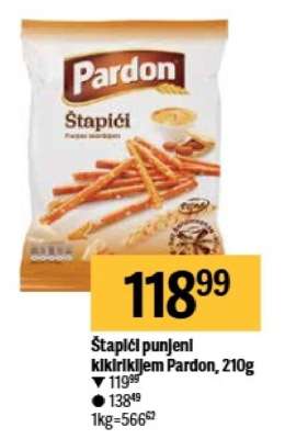 Štapići punjeni kikirikijem Pardon , 210g