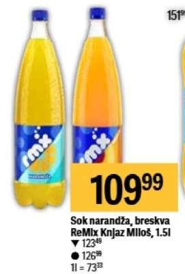 Sok narandža, breskva ReMix Knjaz Miloš, 1.5l
