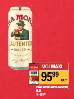 Pivo svetlo Birra Moretti, 0,5l