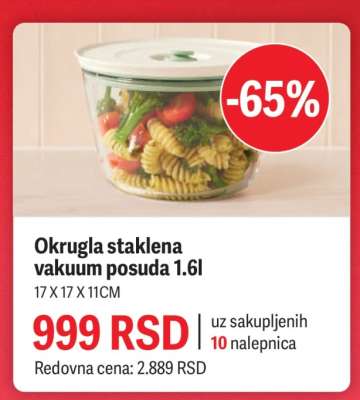 Okrugla staklena vakuum posuda 1.6l
