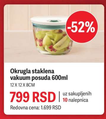 Okrugla staklena vakuum posuda 600ml