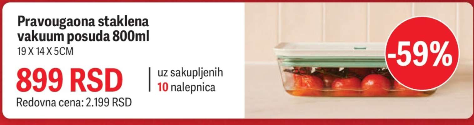 Pravougaona staklena vakuum posuda 800ml