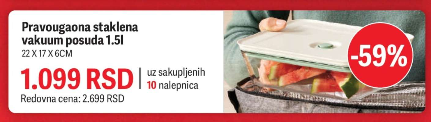 Pravougaona staklena vakuum posuda 1.5l