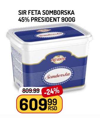 SIR FETA SOMBORSKA 45% PRESIDENT 900g