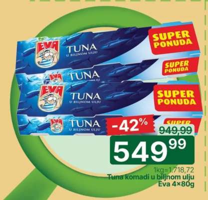 Tuna komadi u biljnom ulju Eva 4×80g