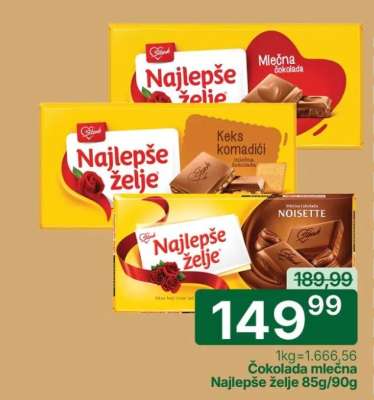 Čokolada mlečna Najlepše želje 85g/90g