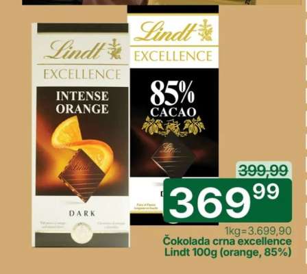 Čokolada crna excellence Lindt 100g (orange, 85%)