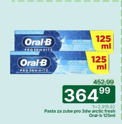 Pasta za zube pro 3dw arctic fresh Oral-B 125ml