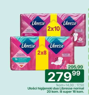 Ulošci higijenski duo Libresse normal 20 kom. ili super 16 kom.