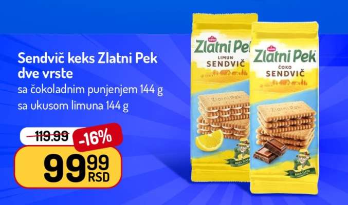 Sendvič keks Zlatni Pek dve vrste