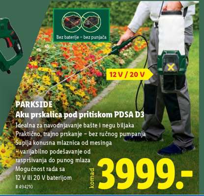 PARKSIDE Aku prskalica pod pritiskom PDSA D3