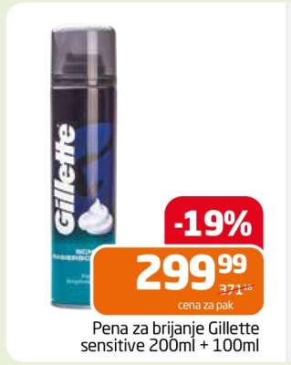 Pena za brijanje Gillette sensitive 200ml + 100ml