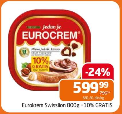 Eurokrem Swisslion 800g+10% GRATIS