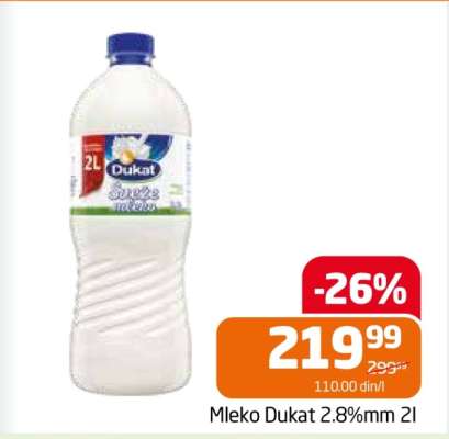 Mleko Dukat 2.8%mm 2l