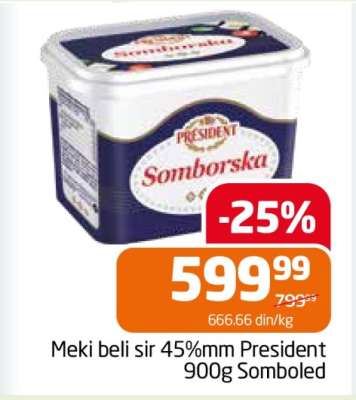 Meki beli sir 45%mm President 900g Somboled