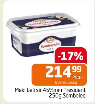 Meki beli sir 45%mm President 250g Somboled