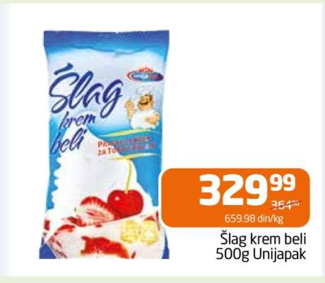 Šlag krem beli 500g Unijapak